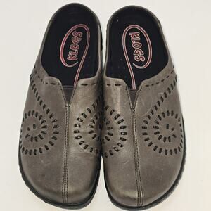 Klogs Women’s 6M Leather Slip-On Clogs Bronze Pewter Cutout Comfort Work Shoes